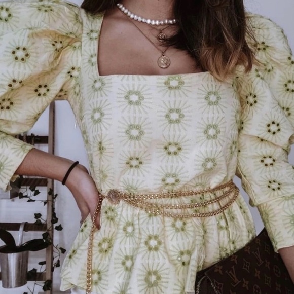 ZARA Puff Sleeve Embroidered Top 💚 - Picture 9 of 10
